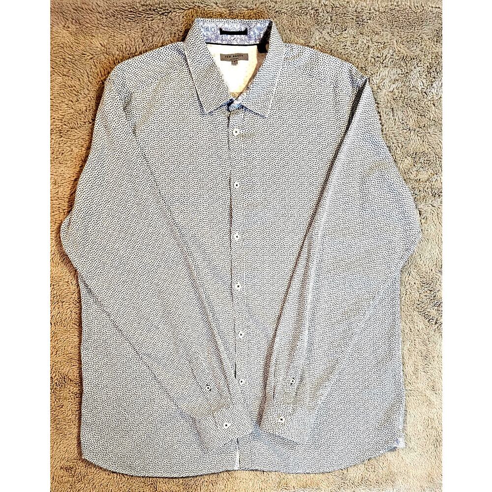 Ted Baker London Button Down Shirt, 100% Cotton, TB Sz 7  Blue/ White